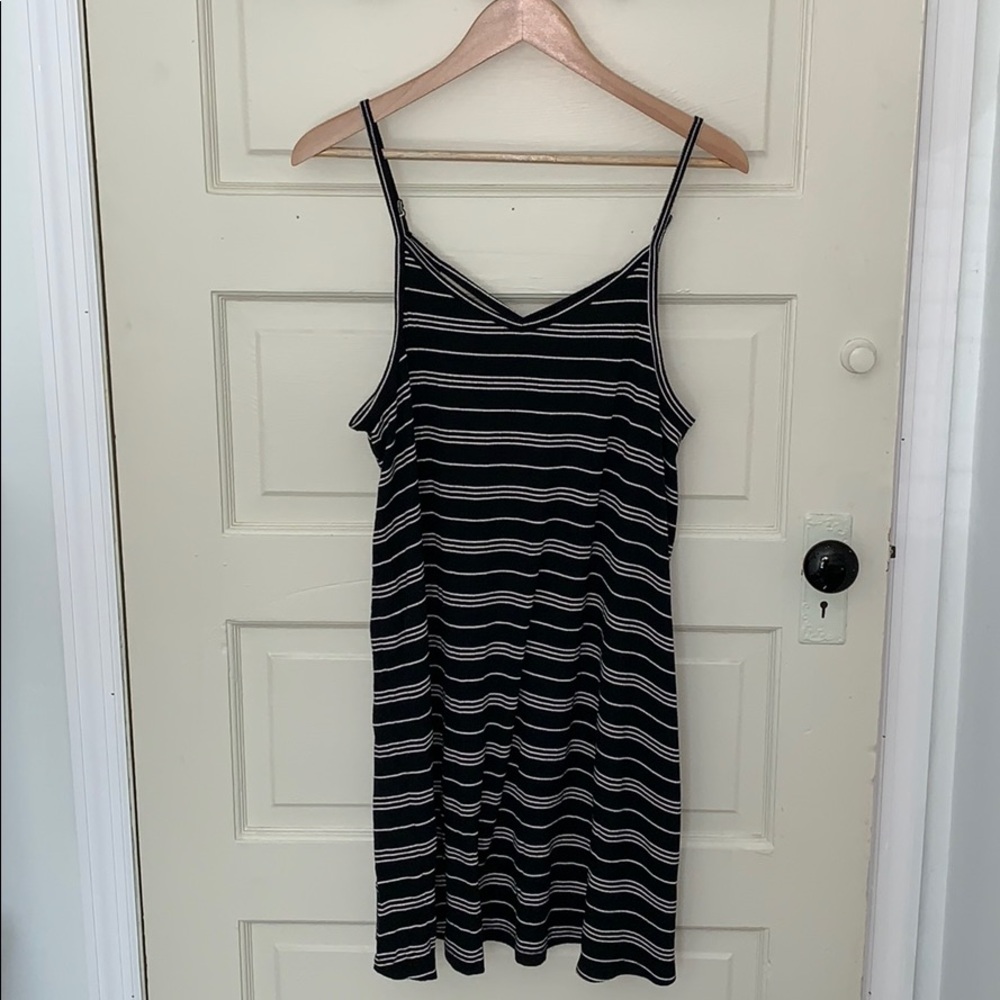 B&W Striped Sleeveless T-Shirt Dress